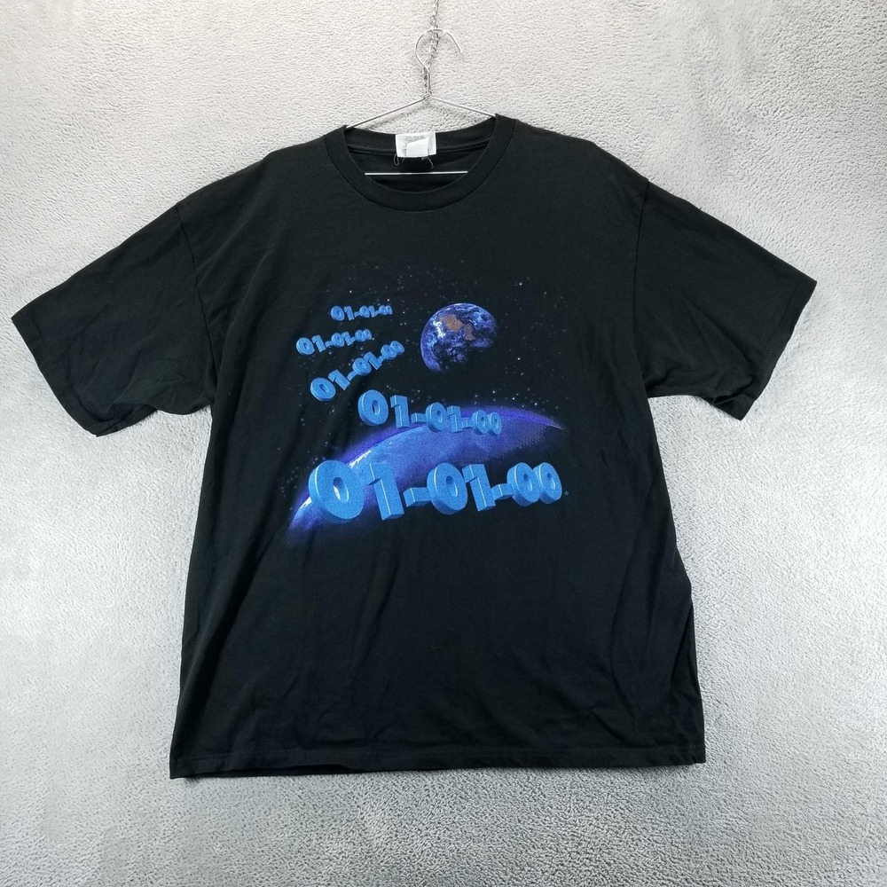 VTG Millennium Shirt Mens XL Black 01-01-00 Earth Space‎ Graphic Tee 2000